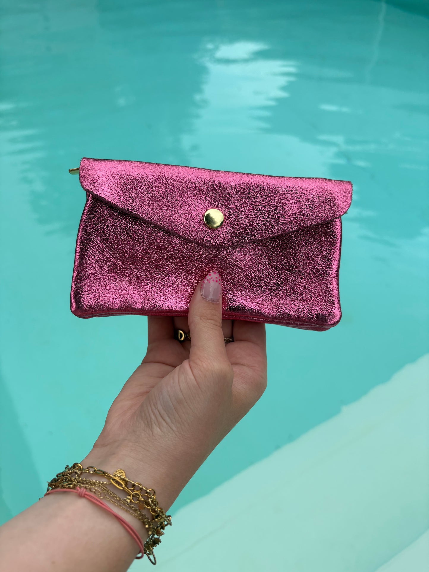 Porte-feuille rose fuchsia pailleté