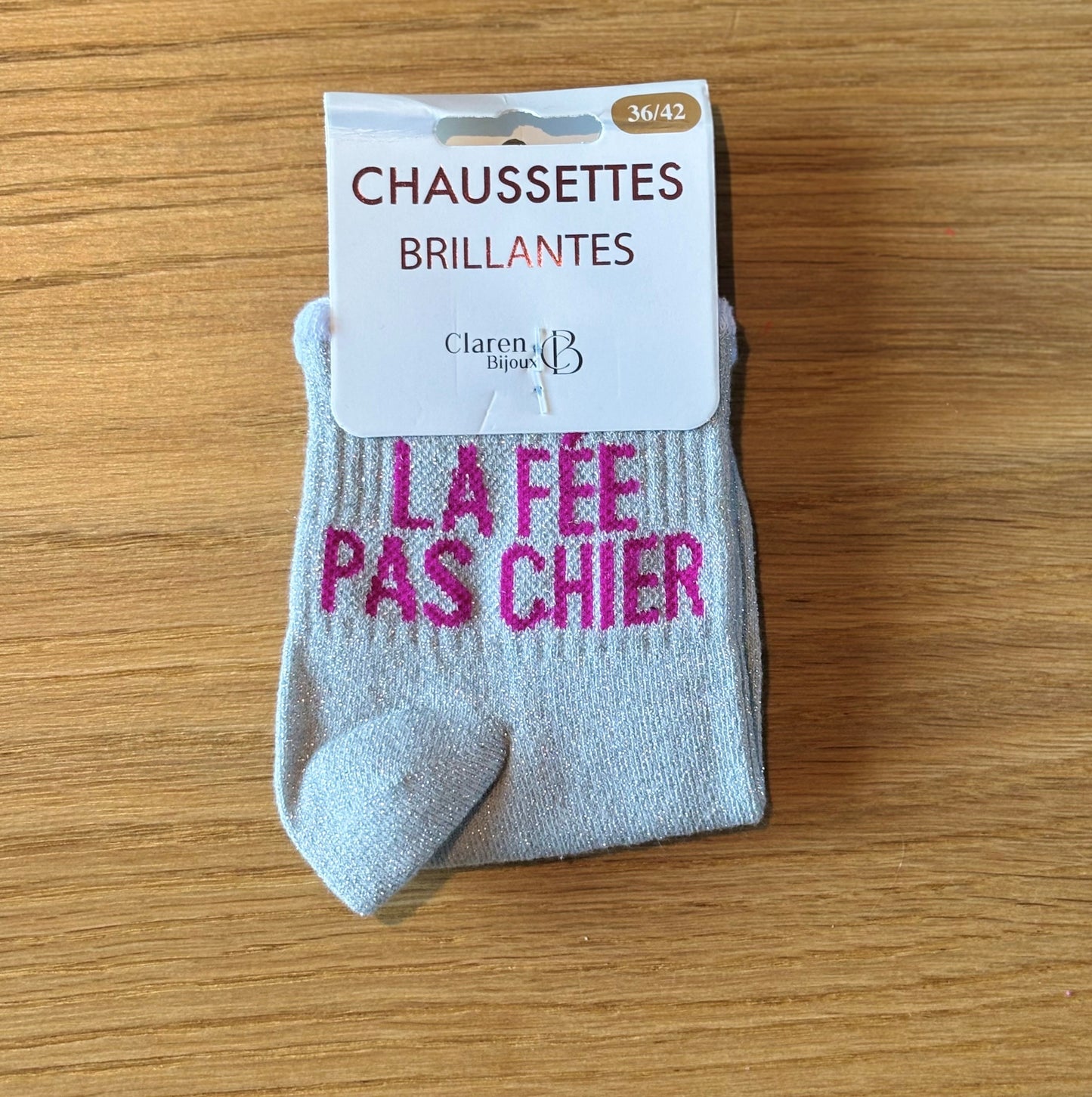 Chaussettes pailletées basses LA FEE PAS CHIER grises et dentelle