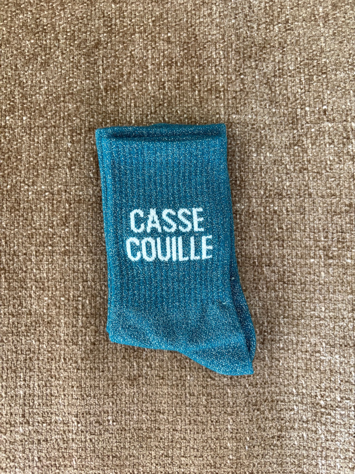 Chaussettes pailletées CASSE COUILLE bleues canard