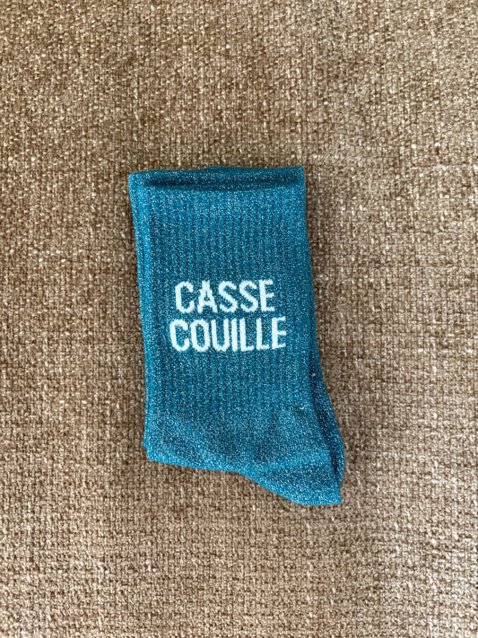 Chaussettes pailletées CASSE COUILLE bleues canard