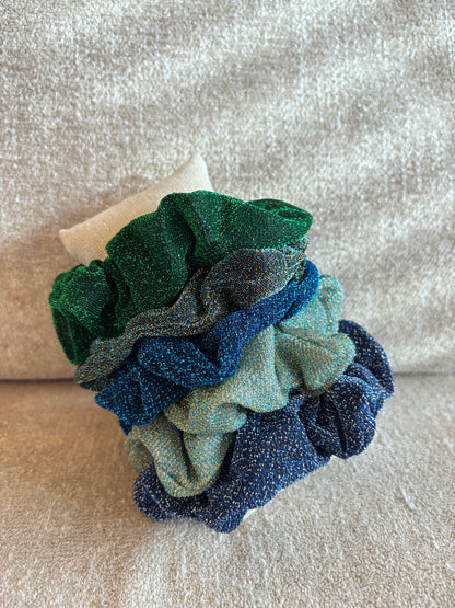 Lot de 5 chouchous pailletés tons bleus/verts