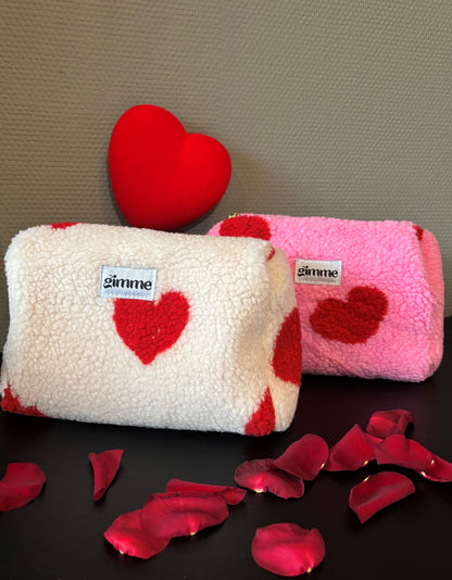 Trousse Vérone coeurs rose/rouge