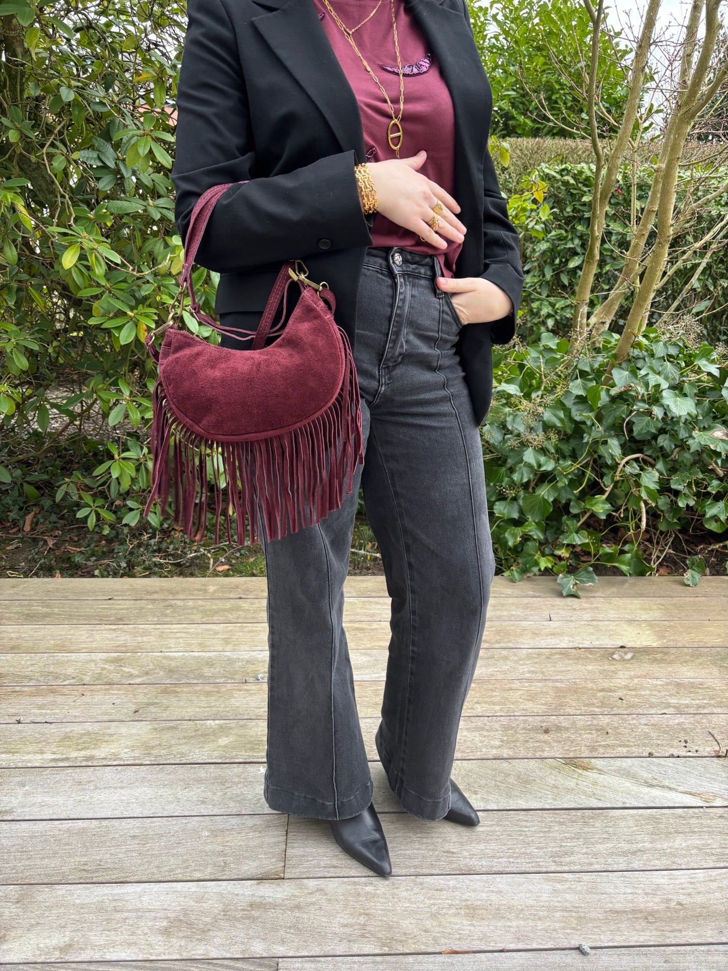 Sac Luna à franges bordeaux