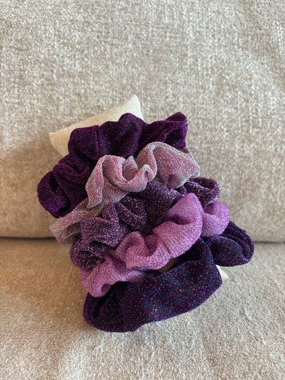 Lot de 5 chouchous pailletés tons mauves