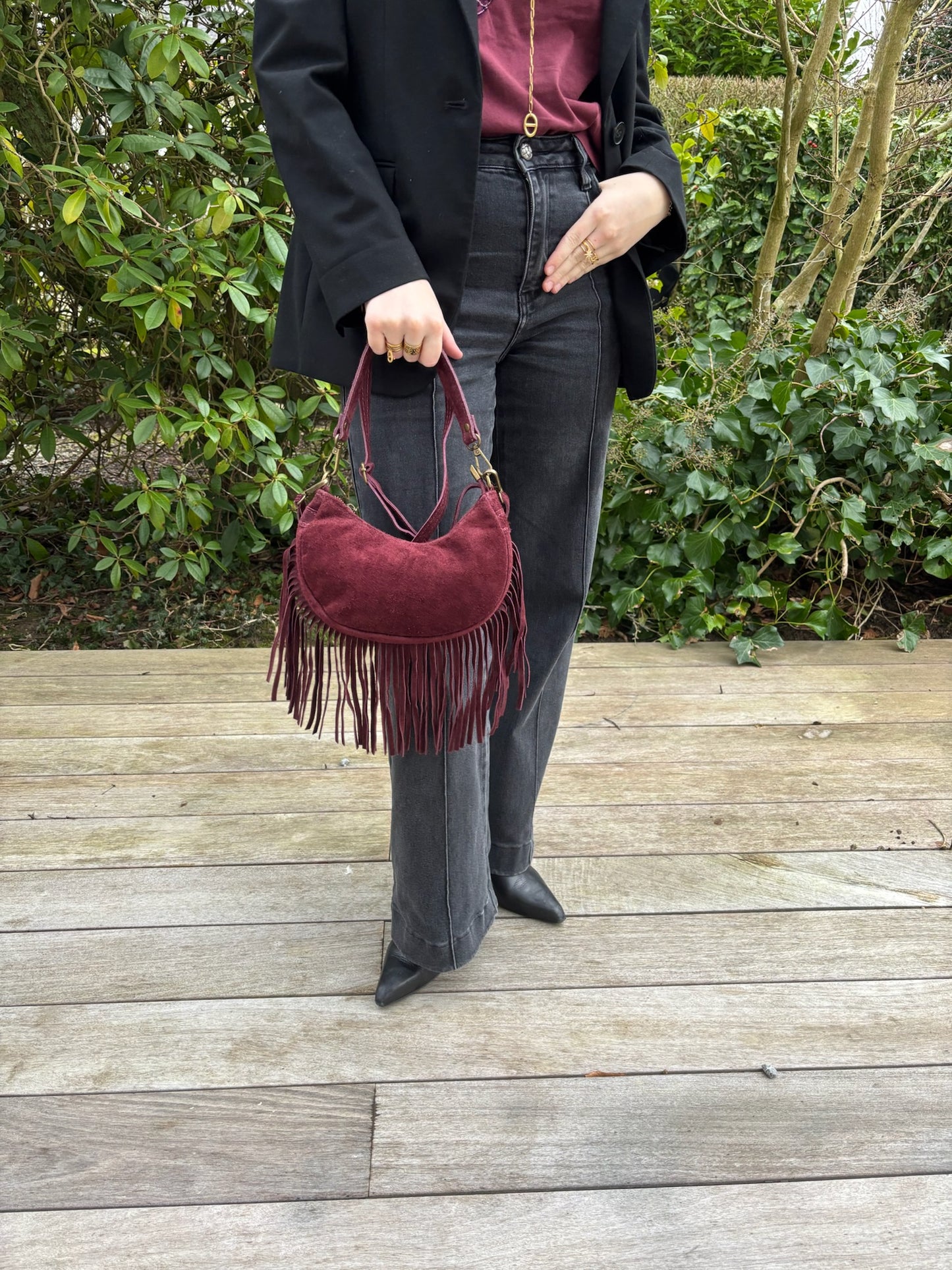 Sac Luna à franges bordeaux