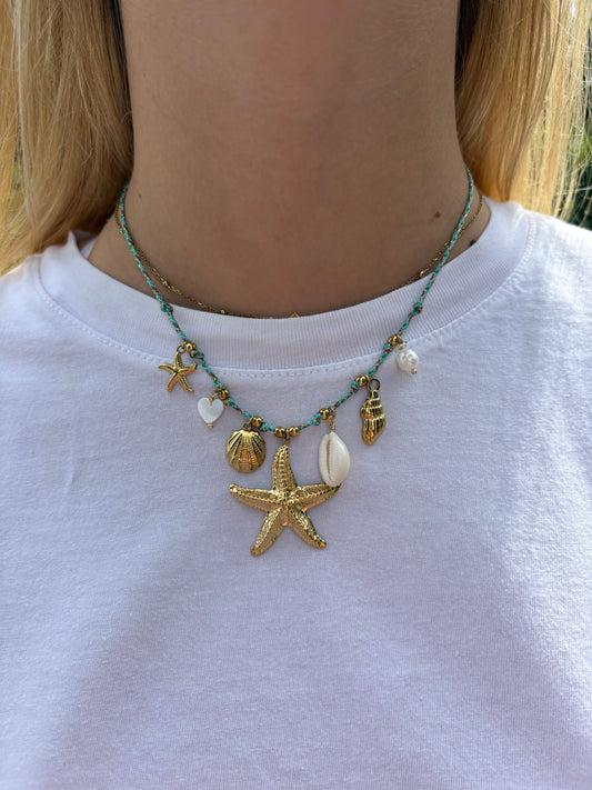 Collier Eloïse en acier inoxydable turquoise/doré