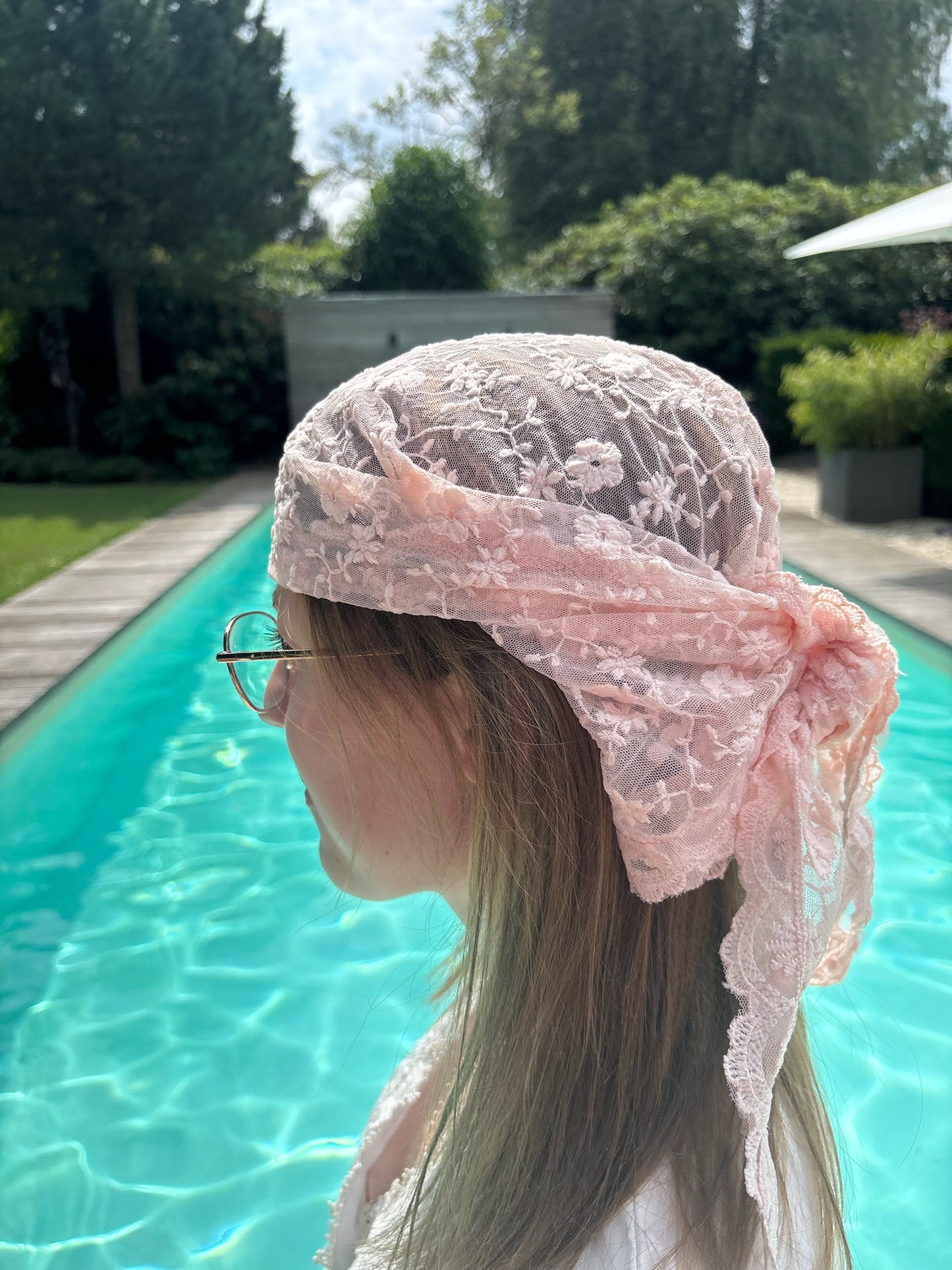Bandana rose à dentelle