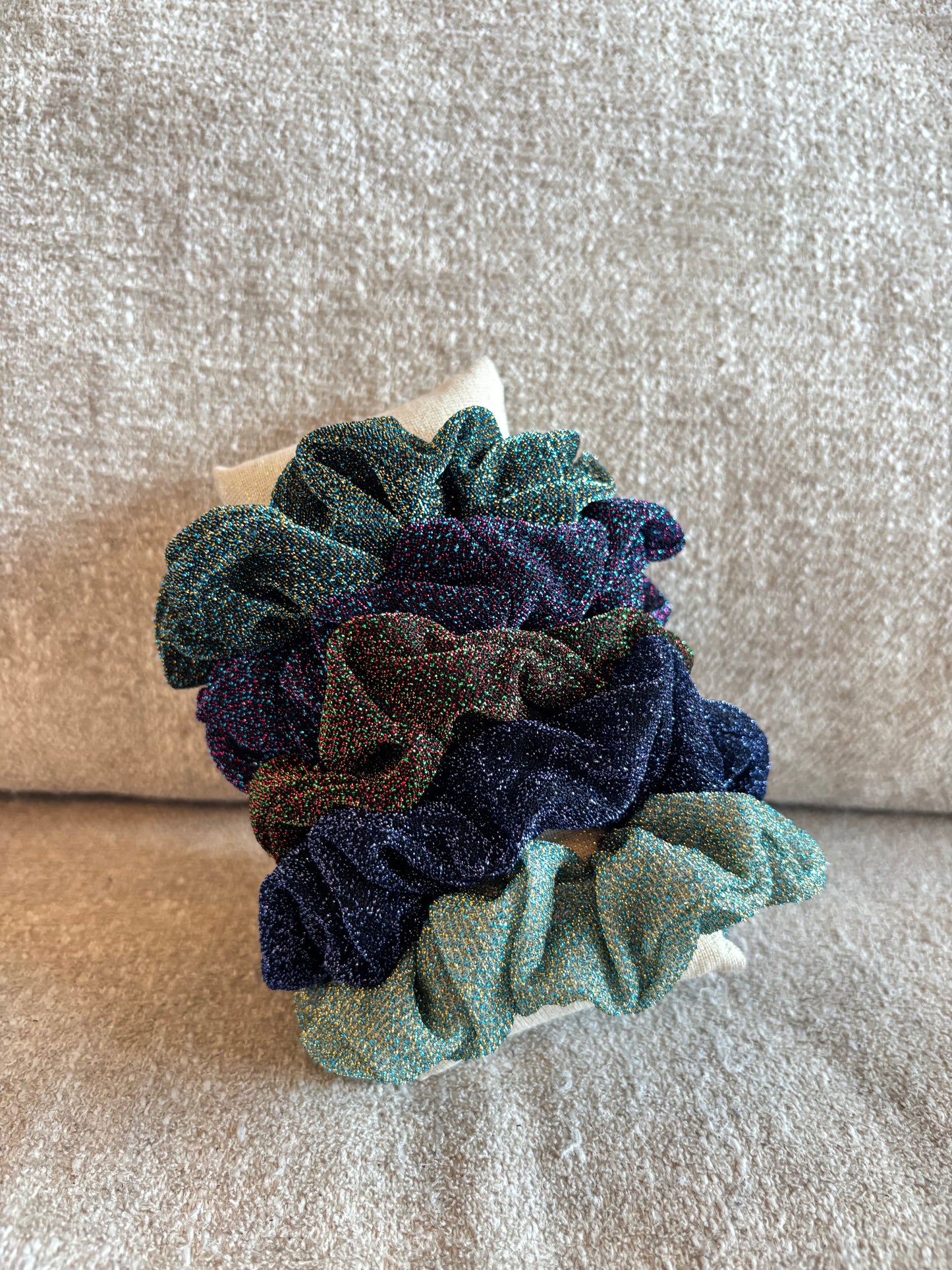 Lot de 5 chouchous pailletés tons bleus/verts