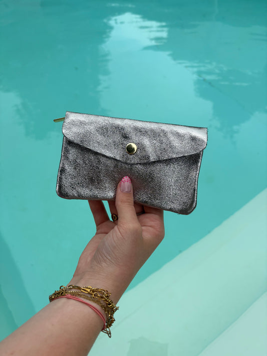 Porte-feuille argenté pailleté