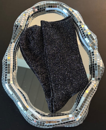 Chaussettes pailletées Héra hautes noires argentées