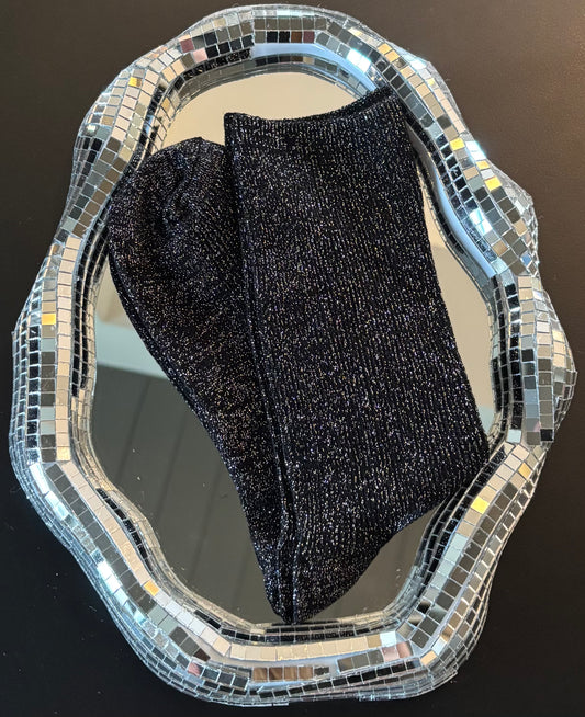 Chaussettes pailletées Héra hautes noires argentées