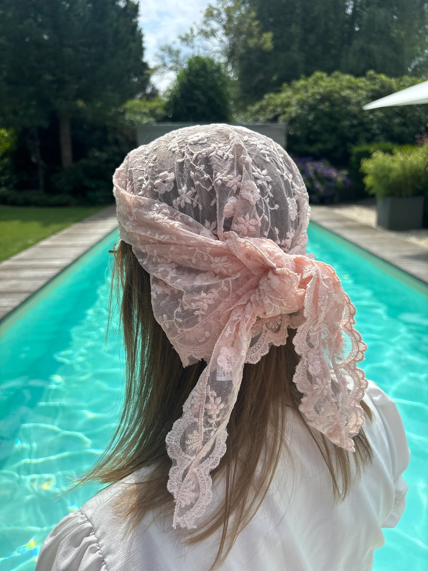 Bandana rose à dentelle