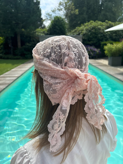 Bandana rose à dentelle