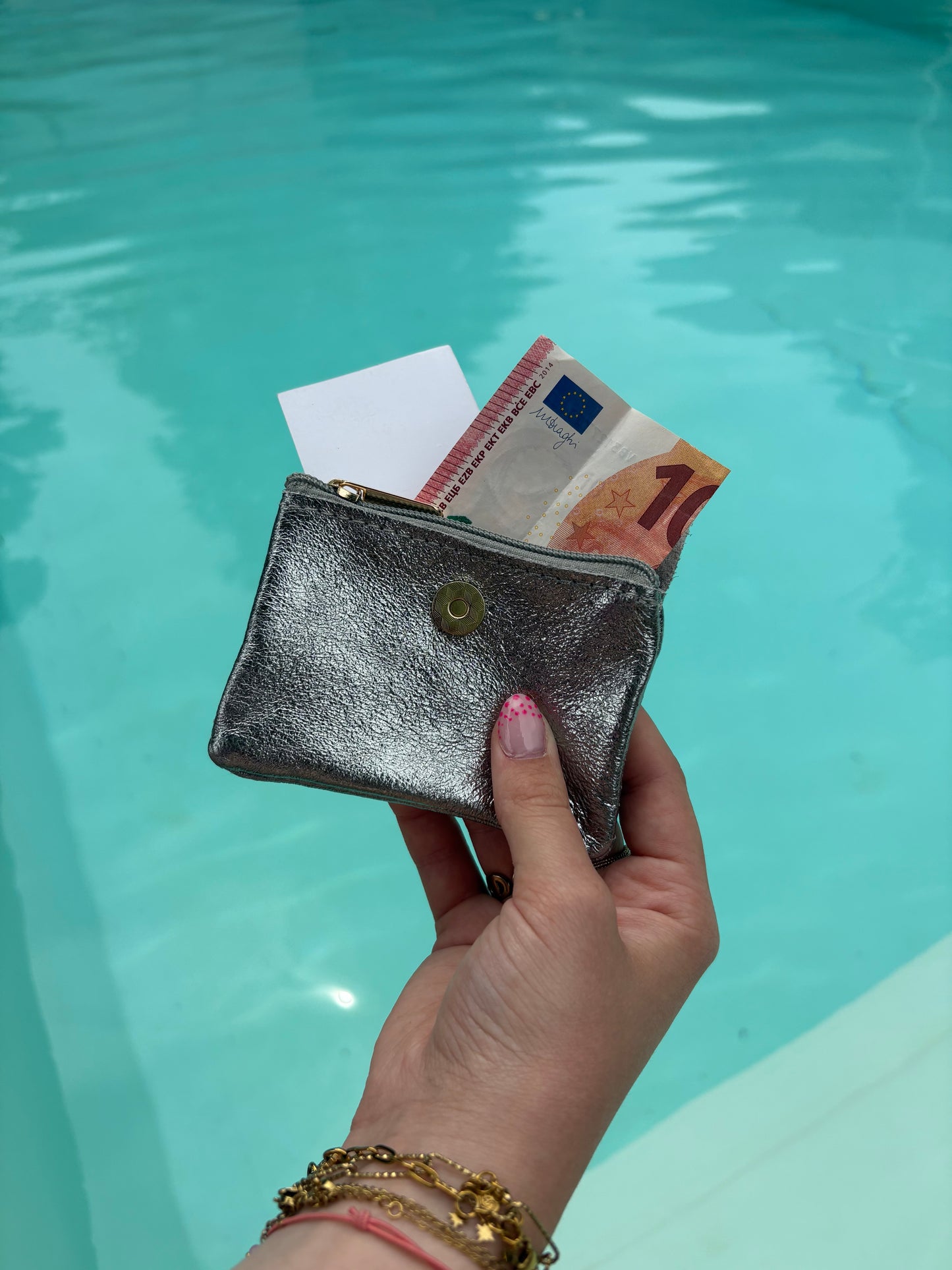 Porte-monnaie argenté pailleté