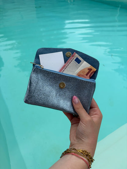Porte-feuille bleu clair pailleté