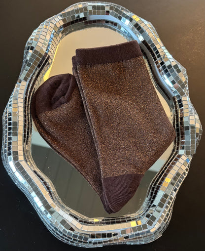Chaussettes pailletées Rhéa brunes