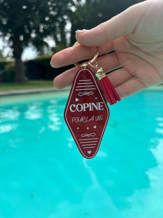 Porte-clés « copine pour la vie » rouge pailleté