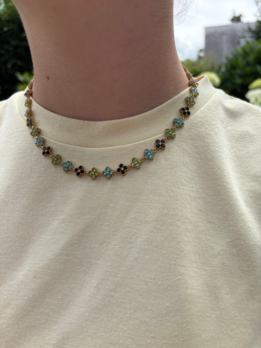 Collier Nina en acier inoxydable vert/doré