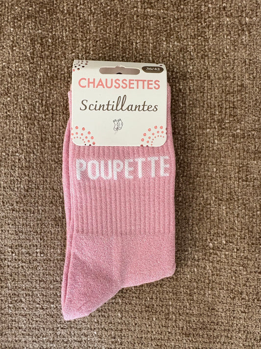 Chaussettes pailletées POUPETTE roses