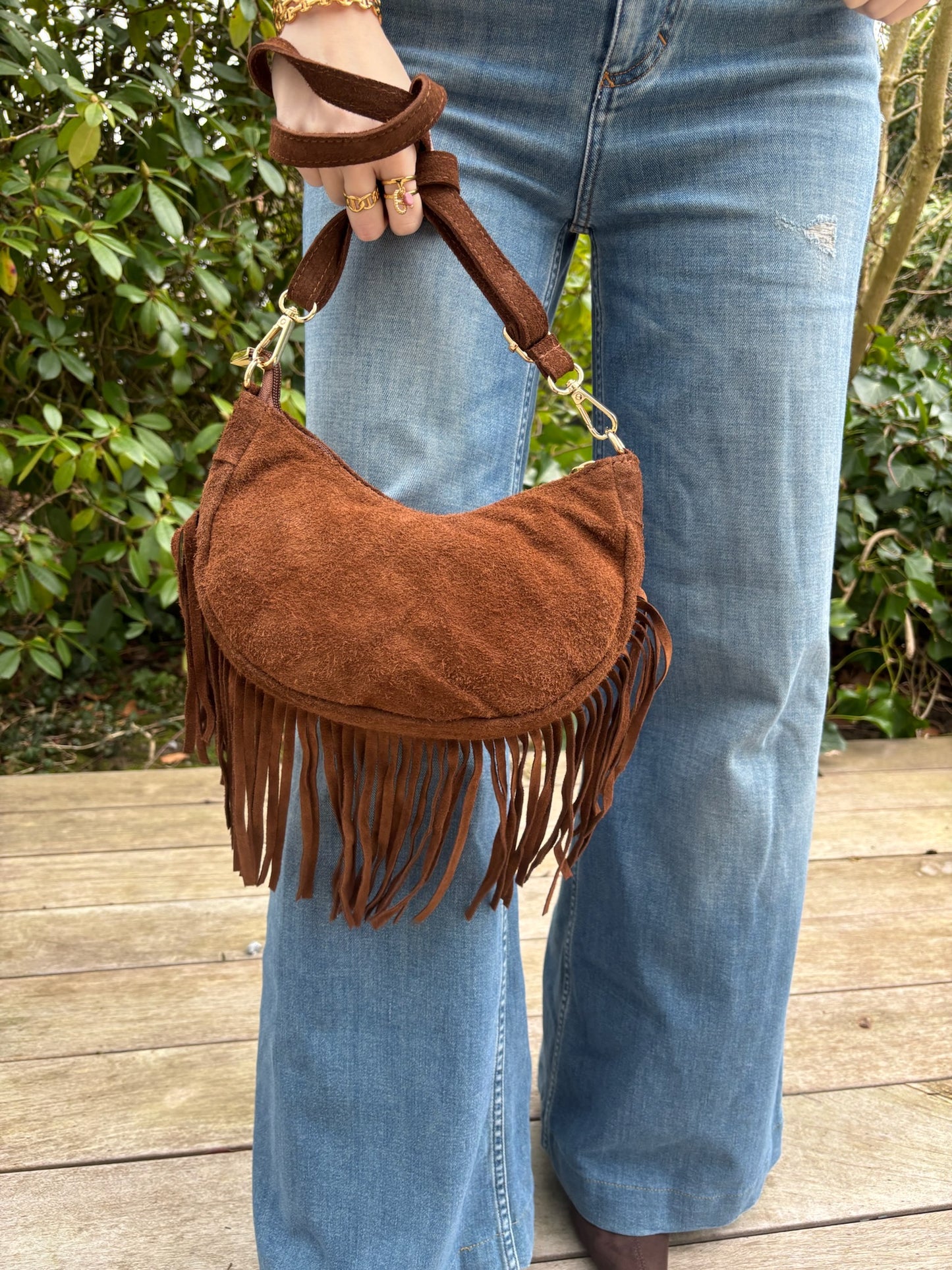 Sac Luna à franges cognac