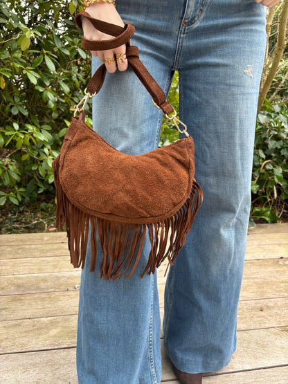 Sac Luna à franges cognac