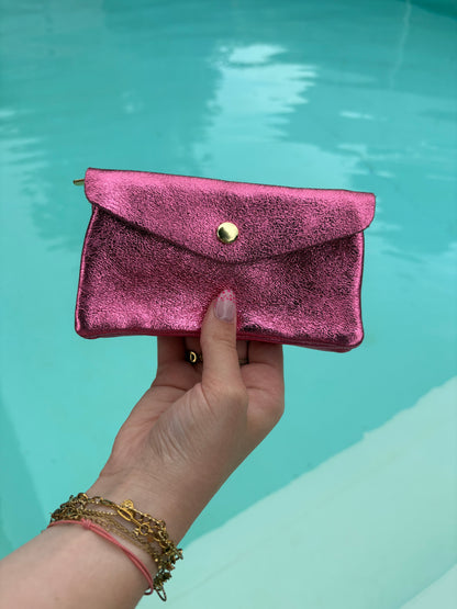 Porte-feuille rose fuchsia pailleté