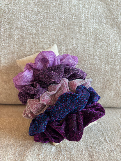 Lot de 5 chouchous pailletés tons mauves