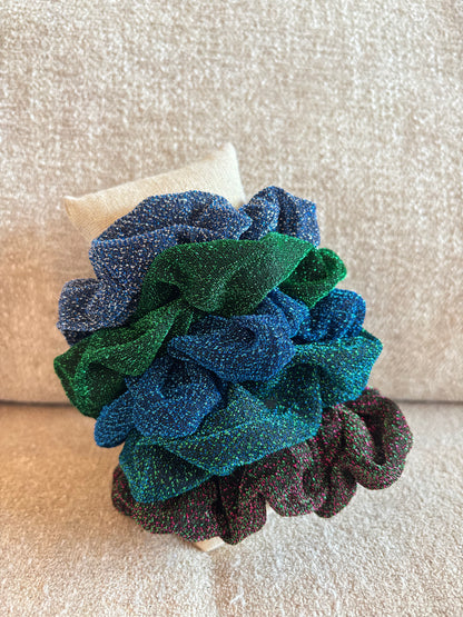 Lot de 5 chouchous pailletés tons bleus/verts