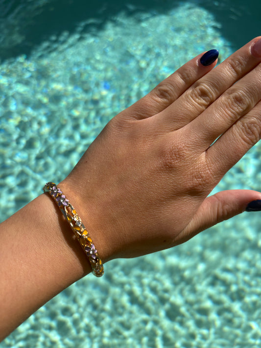 Bracelet jonc Eva en laiton mauve/orange/doré