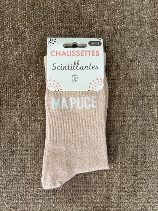 Chaussettes pailletées MA PUCE crème