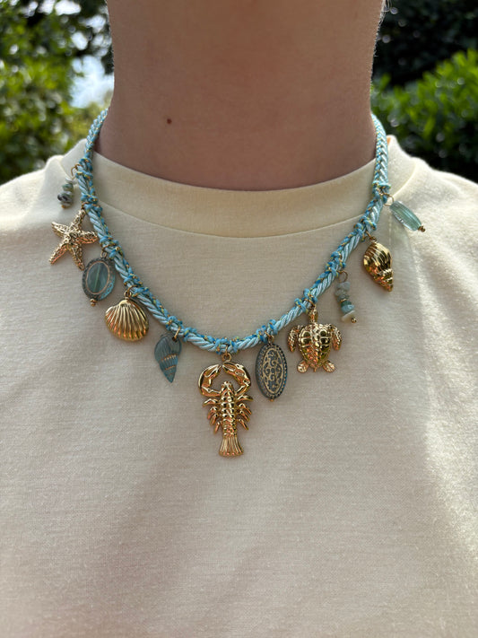 Collier Célia en acier inoxydable turquoise/doré