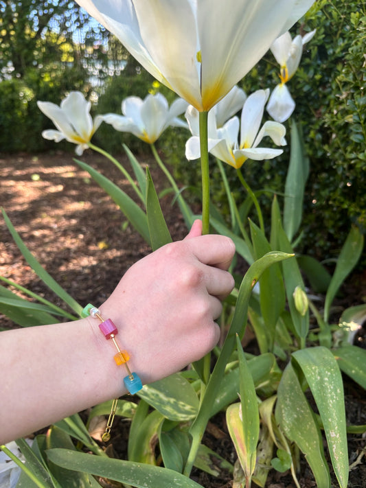 Bracelet Victoria perles multicolore et acier inoxydable doré