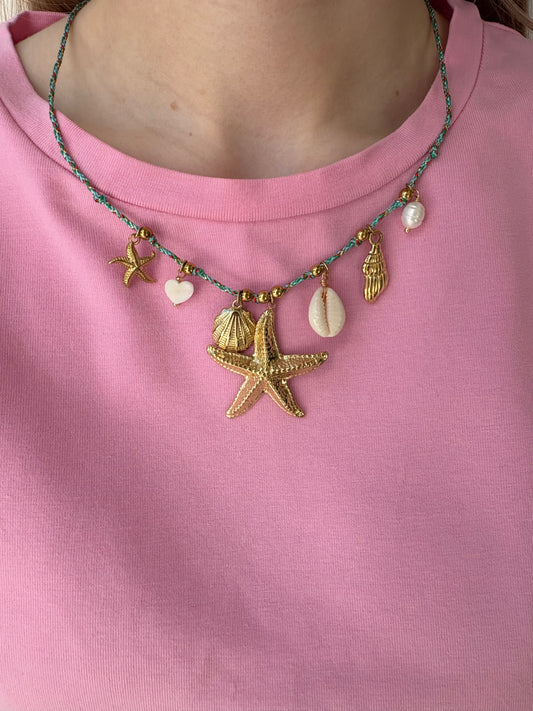 Collier Eloïse en acier inoxydable turquoise/doré