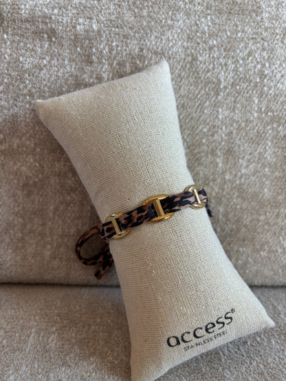 Bracelet jonc Ambre en acier inoxydable léopard/doré