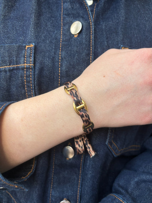 Bracelet jonc Ambre en acier inoxydable léopard/doré