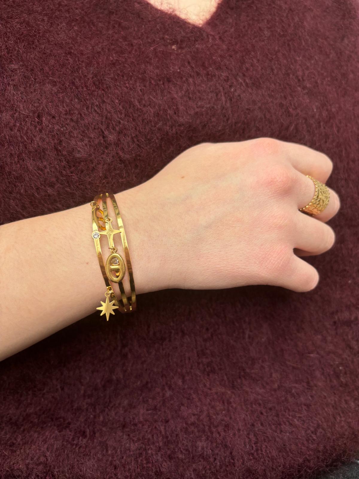 Bracelet jonc Isabelle en acier inoxydable doré