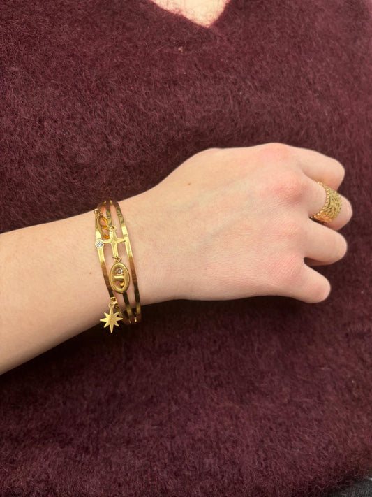 Bracelet jonc Isabelle en acier inoxydable doré