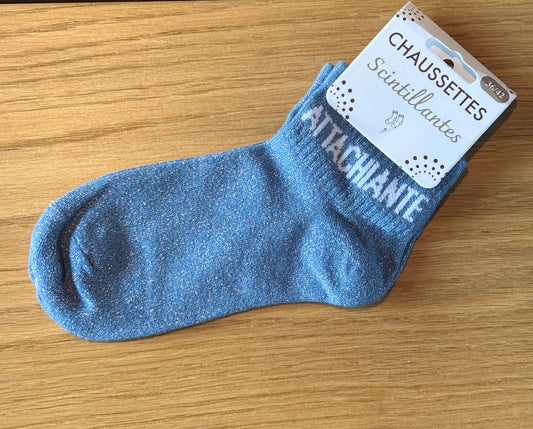 Chaussettes pailletées basses ATTACHIANTE bleu gris
