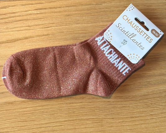 Chaussettes pailletées basses ATTACHIANTE brique