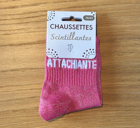 Chaussettes pailletées basses ATTACHIANTE roses