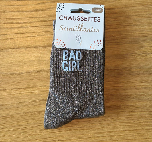 Chaussettes pailletées BAD GIRL brunes