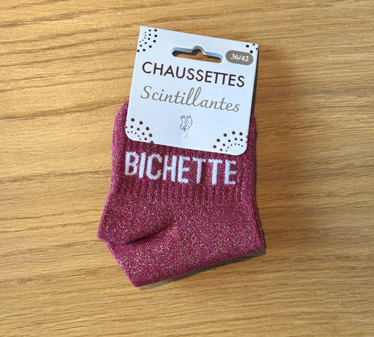 Chaussettes pailletées basses BICHETTE bordeaux