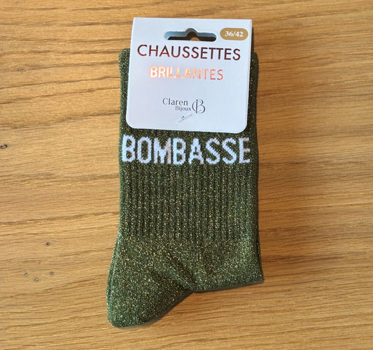 Chaussettes pailletées BOMBASSE kaki