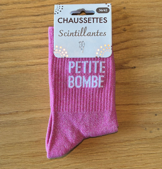 Chaussettes pailletées PETITE BOMBE roses foncées