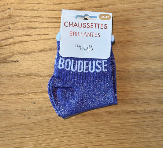 Chaussettes pailletées basses BOUDEUSE mauves et dentelle