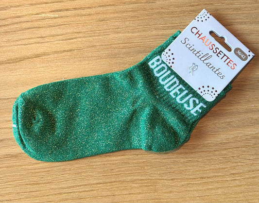 Chaussettes pailletées basses BOUDEUSE vertes