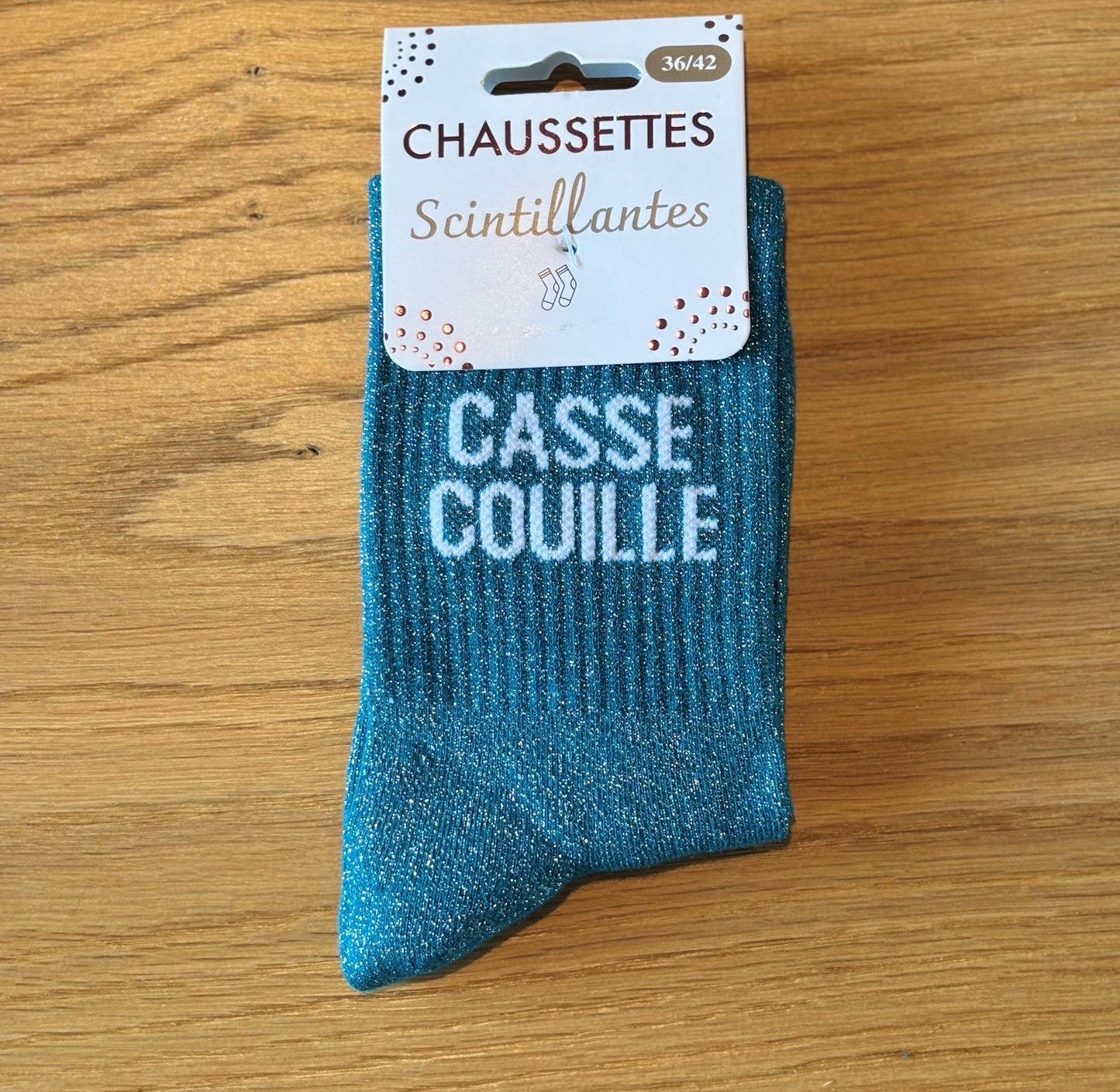 Chaussettes pailletées CASSE COUILLE bleues canard