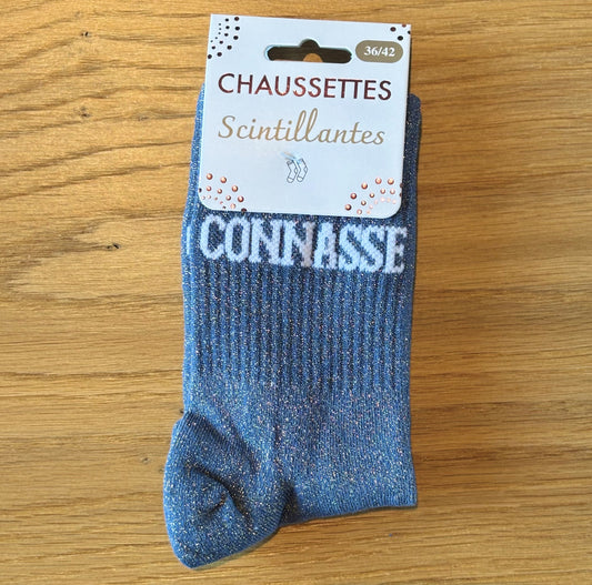 Chaussettes pailletées CONNASSE bleu gris