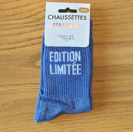 Chaussettes pailletées EDITION LIMITEE bleues électriques