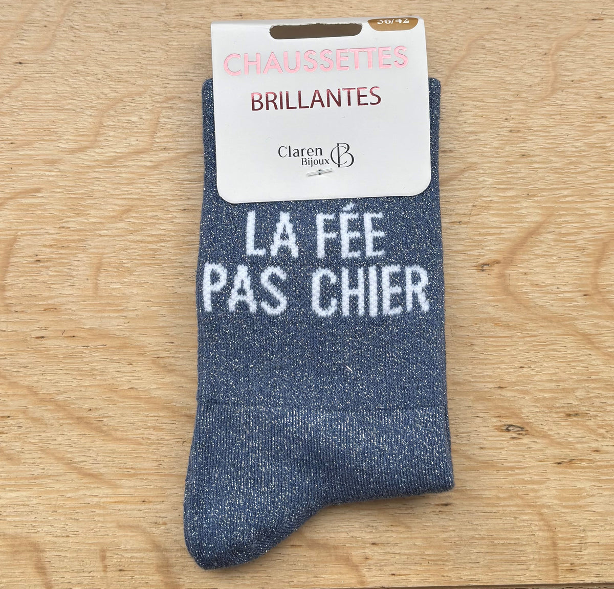 Chaussettes pailletées LA FEE PAS CHIER bleu gris